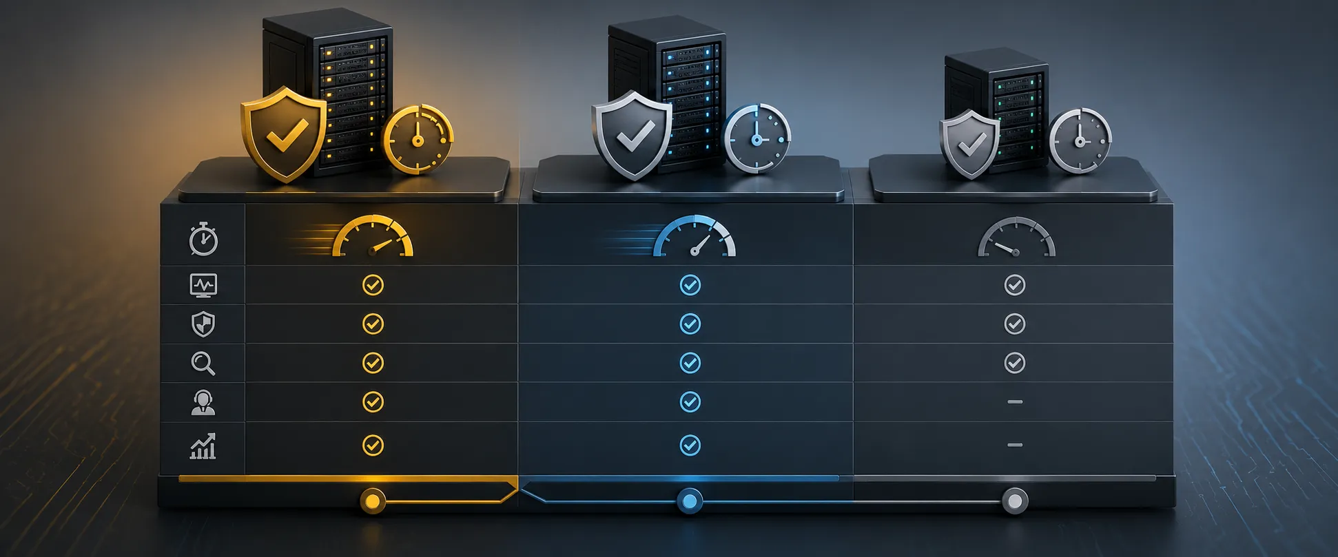 Comparison of Lumav server maintenance packages I, II and III